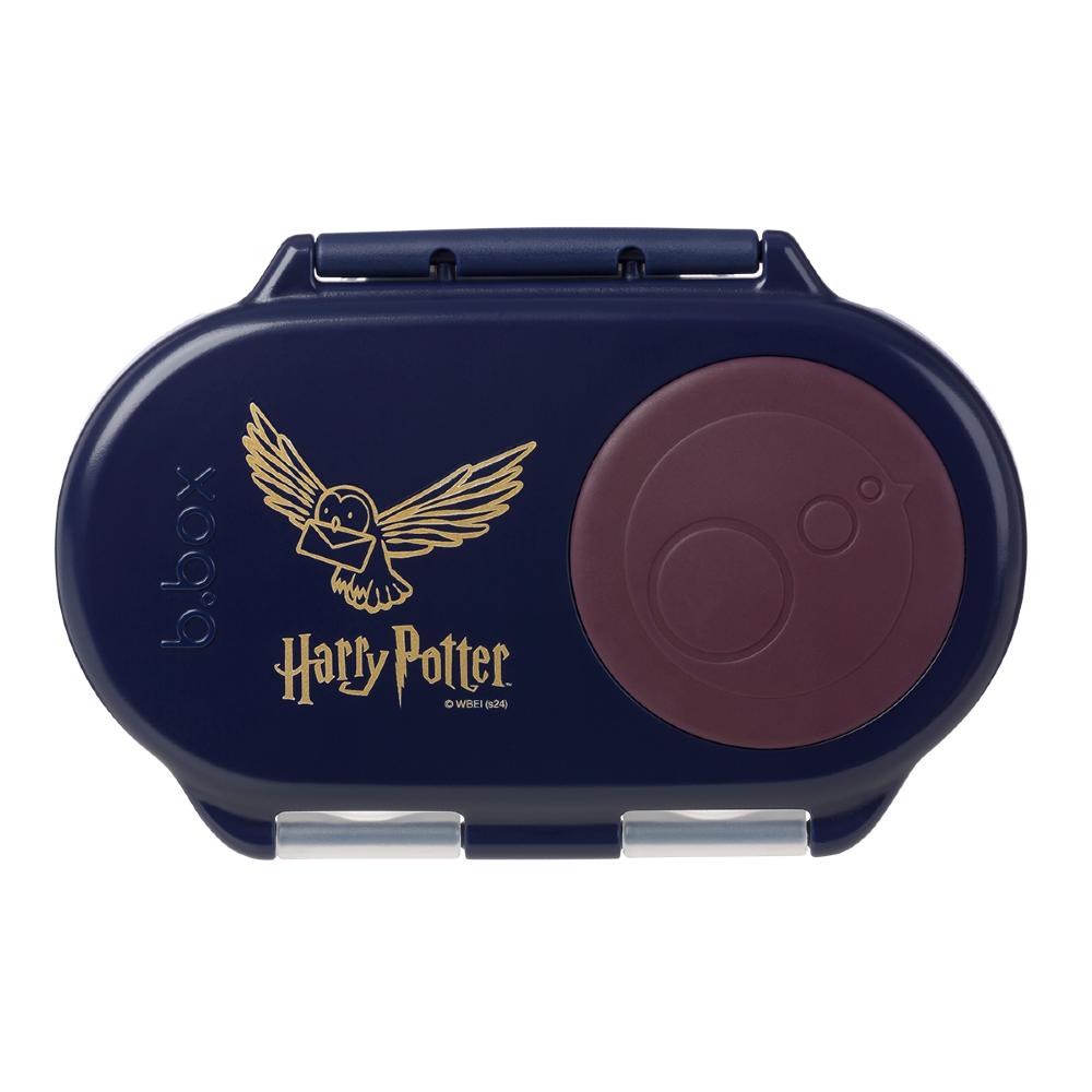 Navy blue container with Harry Potter logo featuring an owl design on a white background