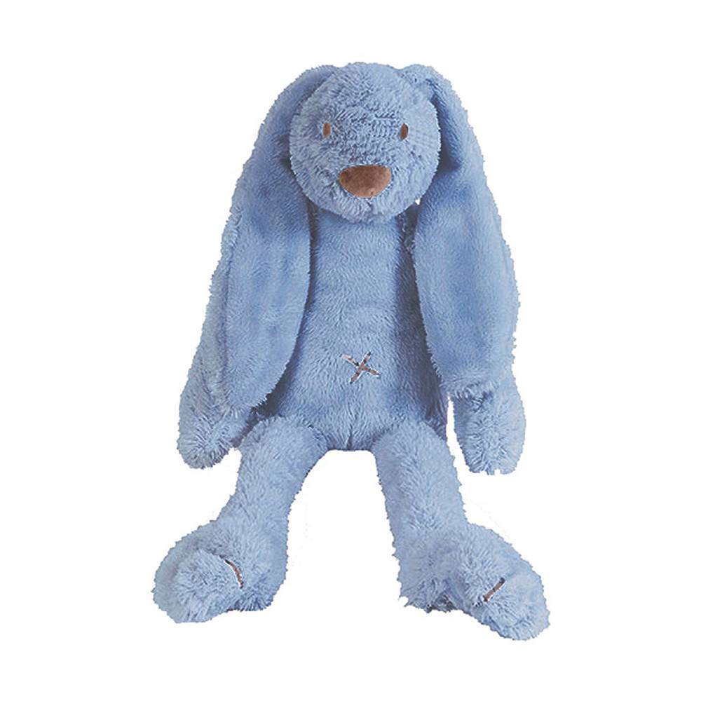 Blue plush bunny toy on a white background