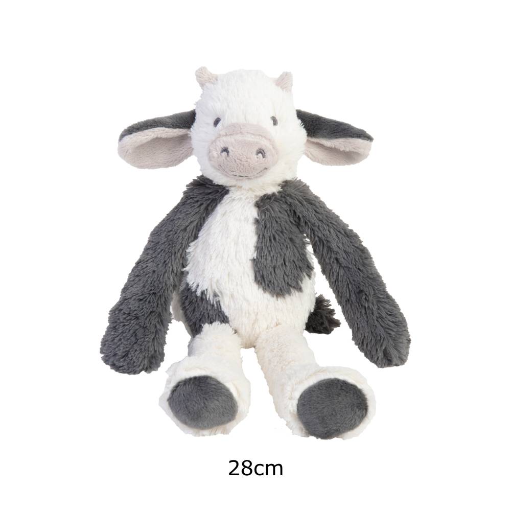 A white and grey Happy Horse Cow Casper soft toy on a white background. 