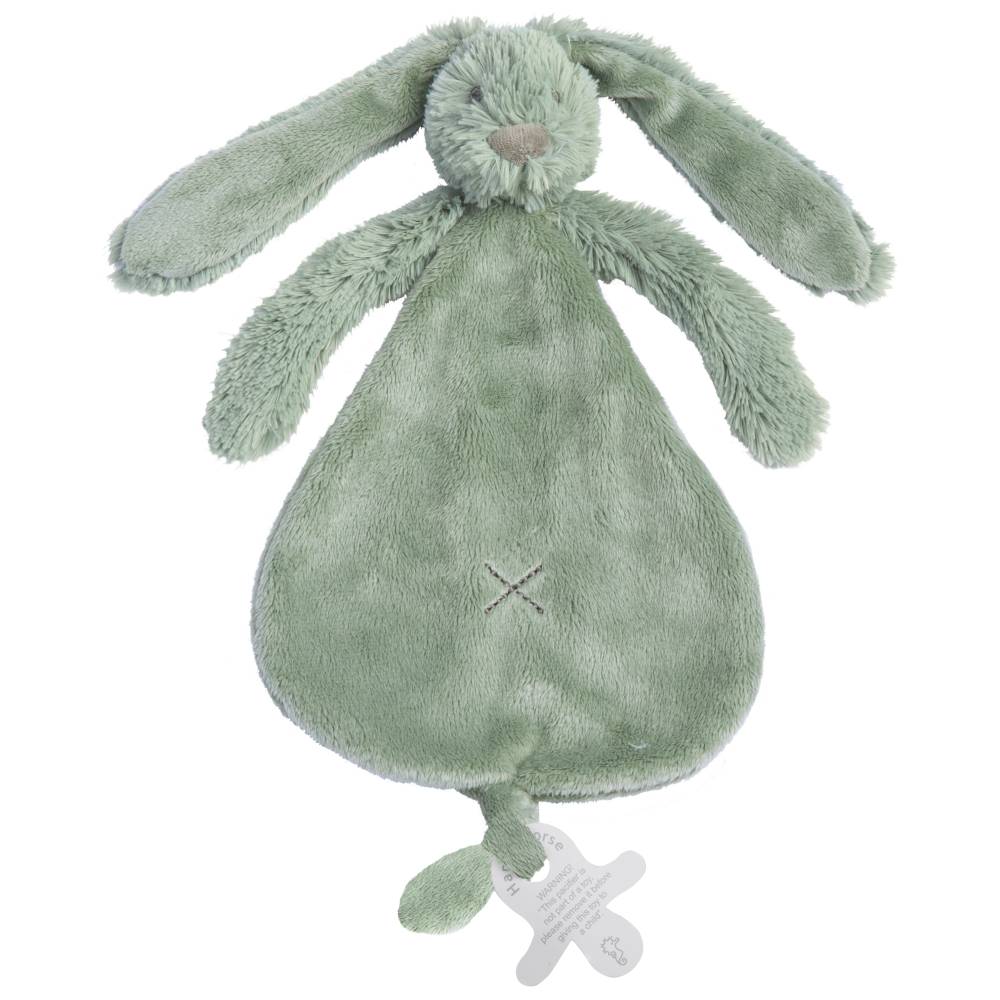 A green Happy Horse soft, cuddly Rabbit comforter on a white background. 