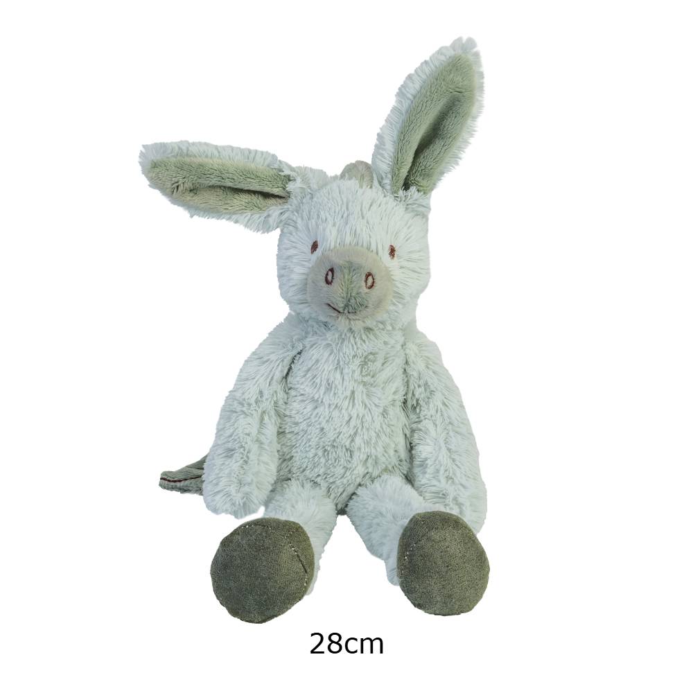 A green Happy Horse donkey diego soft toy on a white background. 