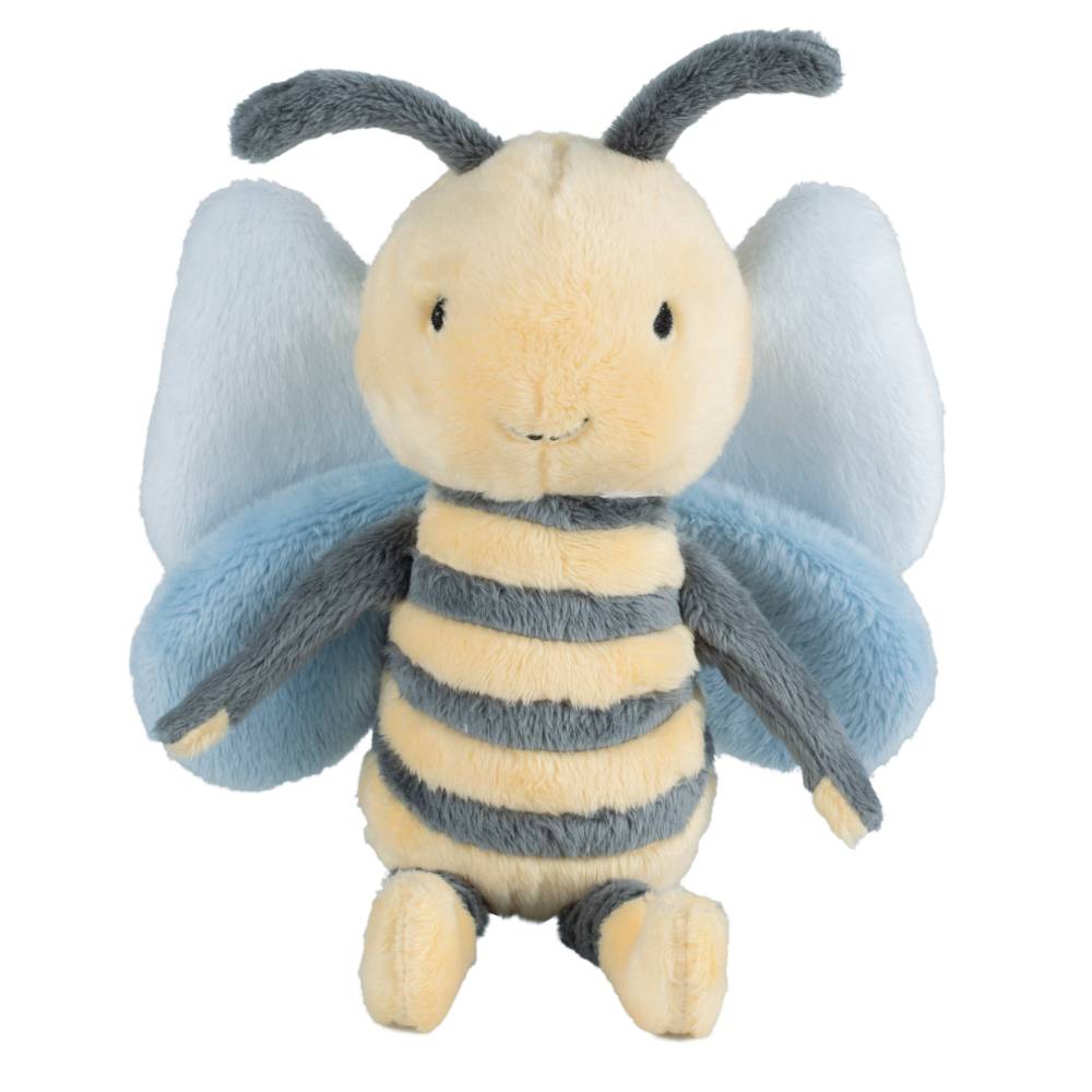 A soft yellow and grey Happy Horse Bee Benja soft toy on a white background. 