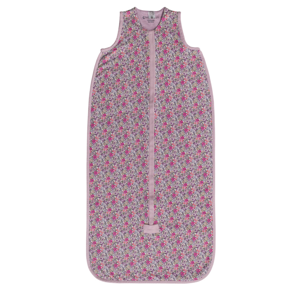 Blush Garden print baby sleeping bag on a white background