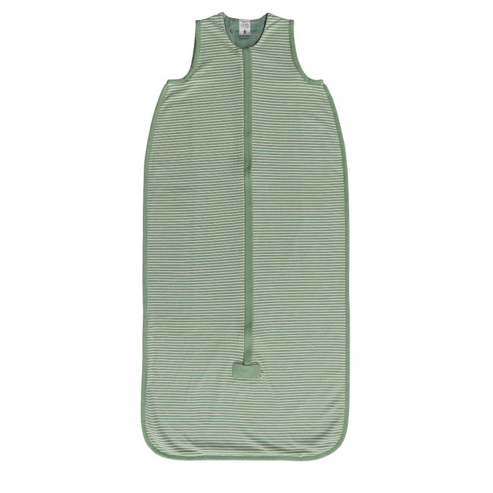 Green stripe baby sleeping bag on a white background