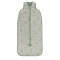 Green Woodland print baby sleeping bag on a white background