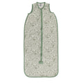 Green woodland print Sleeveless sleeping bag on a white background