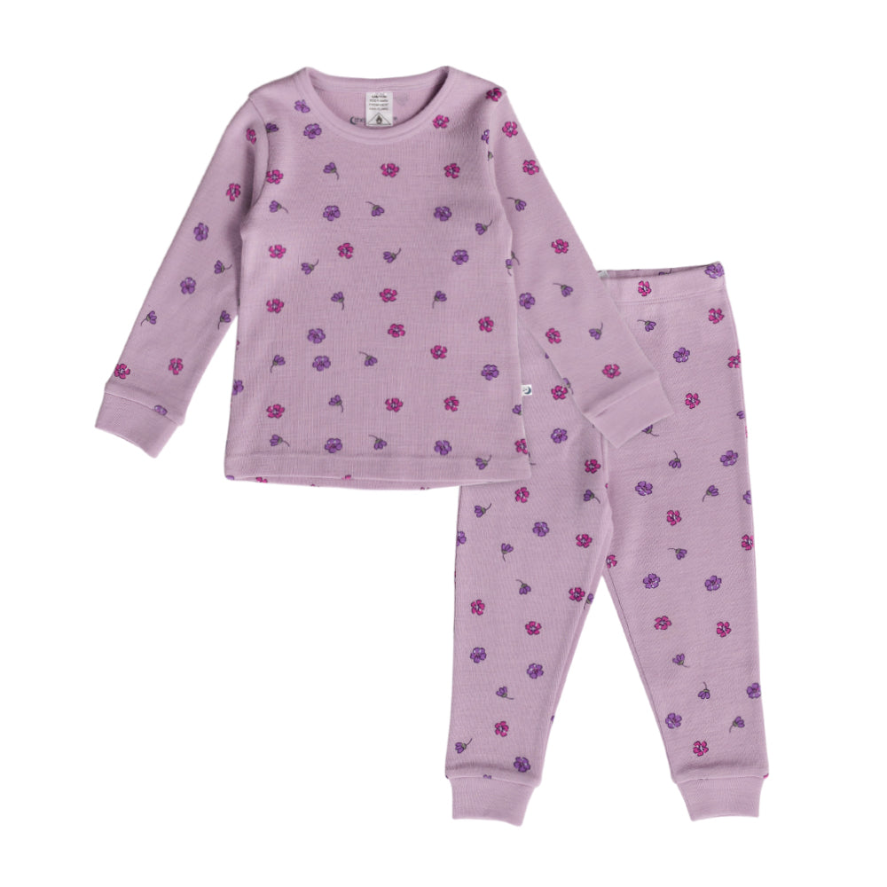 Purple Floral merino pyjamas suit on a white background