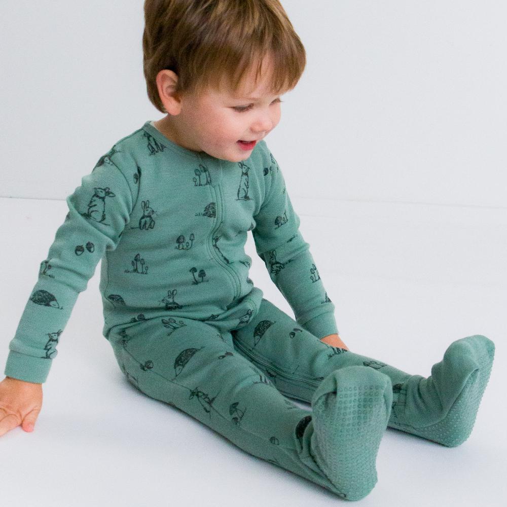 Premium Merino Zipsuit with Grip Soles - Greenwood Forest