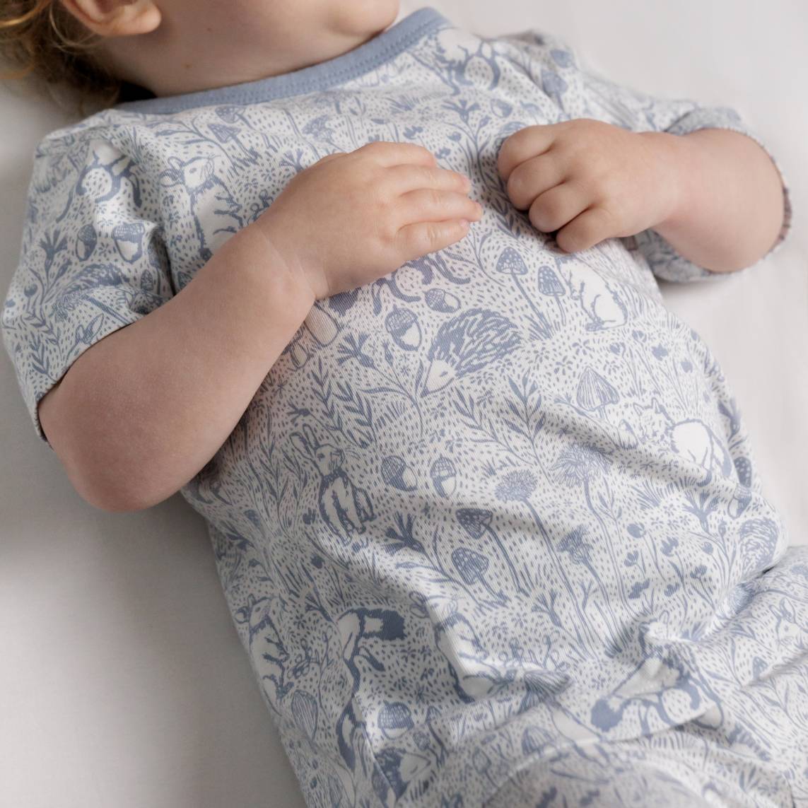 Premium Organic Cotton Short Sleeve Pyjamas - Blue Woodland