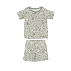 Premium Organic Cotton Short Sleeve Pyjamas - Green Woodland