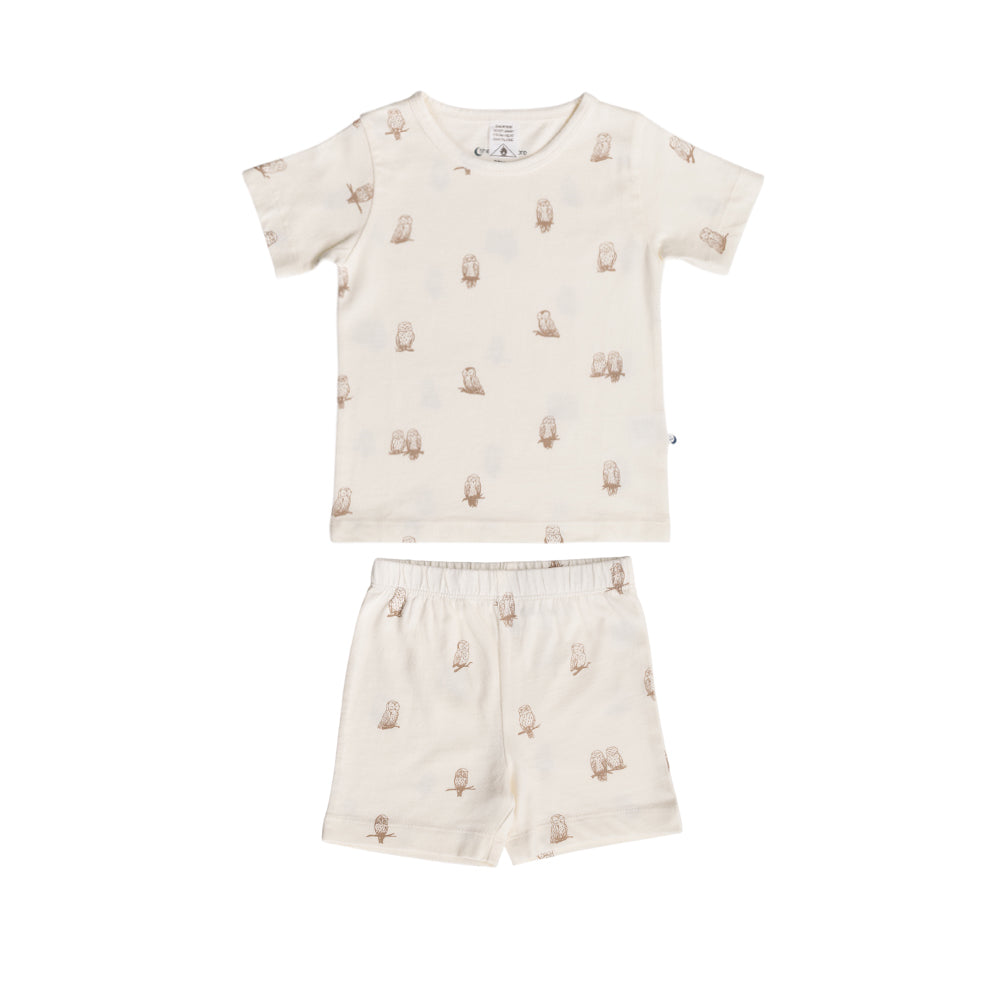 Cotton Short Sleeve Pyjamas on a cream oat print on a white background