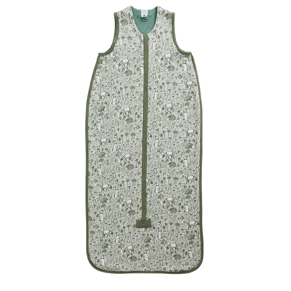 Merino Green Woodland Print Sleeping Bag on a white background