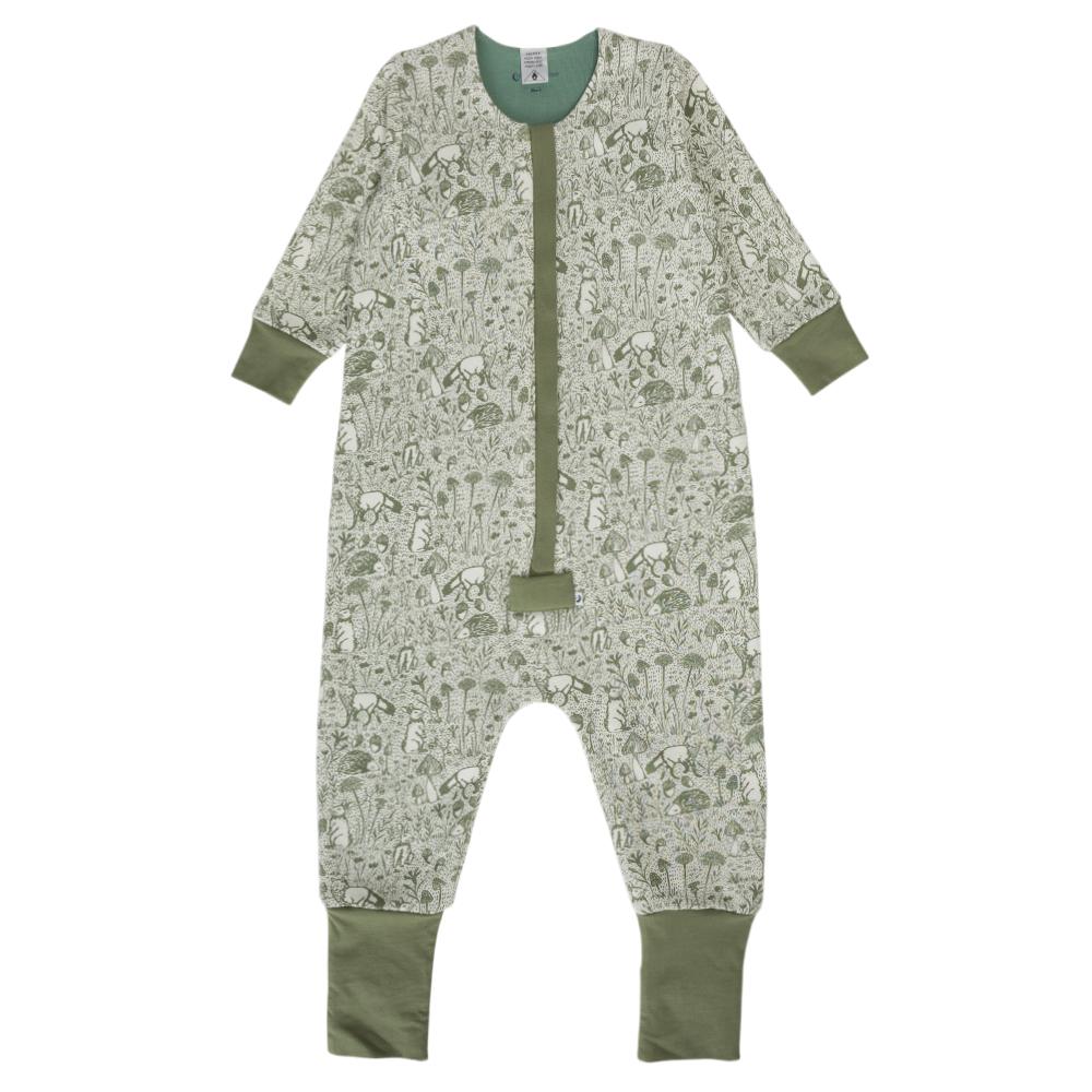 Merino Green Woodland Print Sleep Suit on a white background