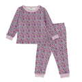 Cotton Fleece Long Sleeve pyjamas in Pink Floral Print on a white background