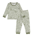 Cotton Fleece Long Sleeve pyjamas in Green Woodland Print on a white background