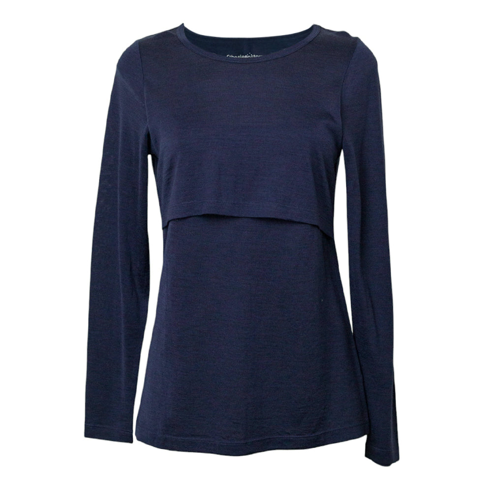 Navy breastfeeding merino top on a white background