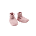 Pink Merino Baby Booties on a white background