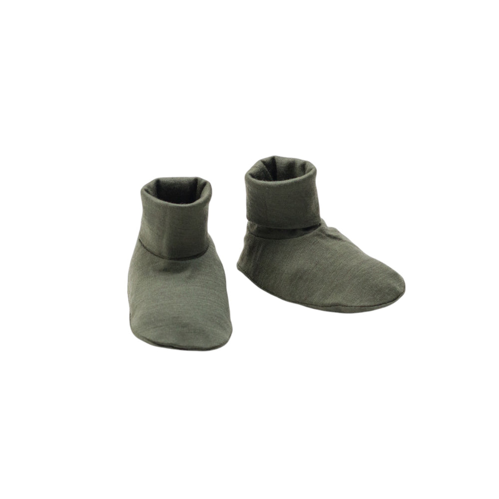 Green Merino Baby Booties on a white background