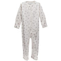 Cream with leaves footed merino zipsuit on a white background