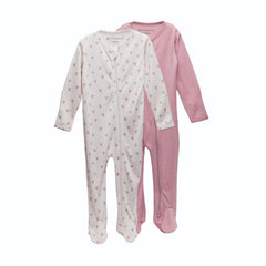 All Seasons Merino Footed Zipsuit 2pk - Pink/Hearts