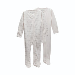 All Seasons Merino Footed Zipsuit 2pk - Milk/Elephant