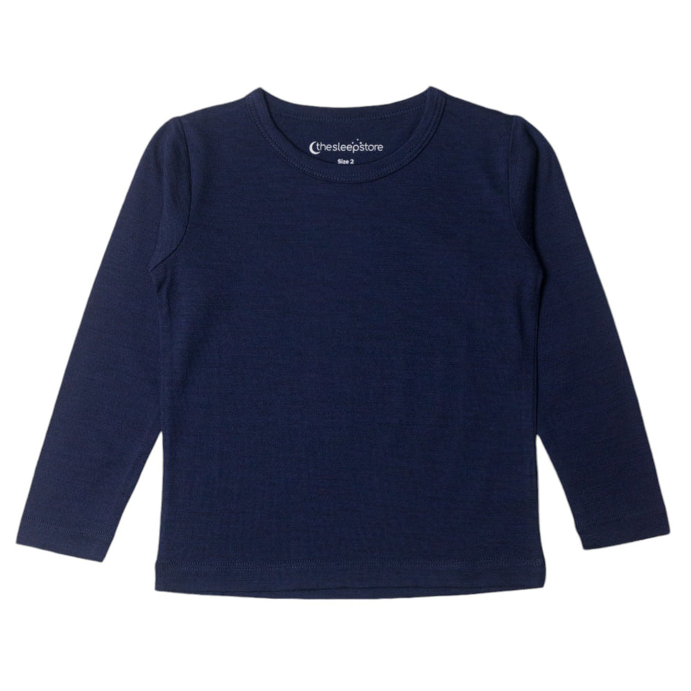 Navy Merino Long Sleeve Top on a white background
