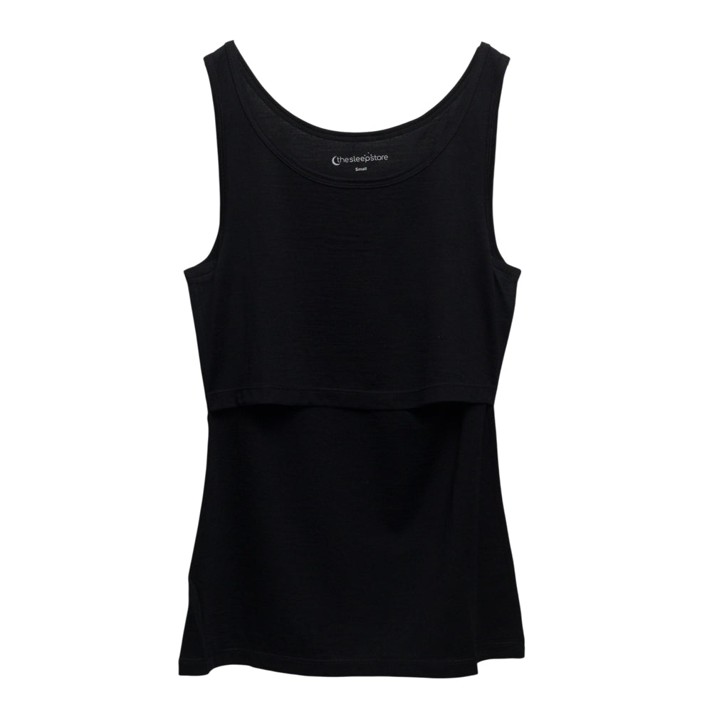 Black breastfeeding merino singlet on a white background