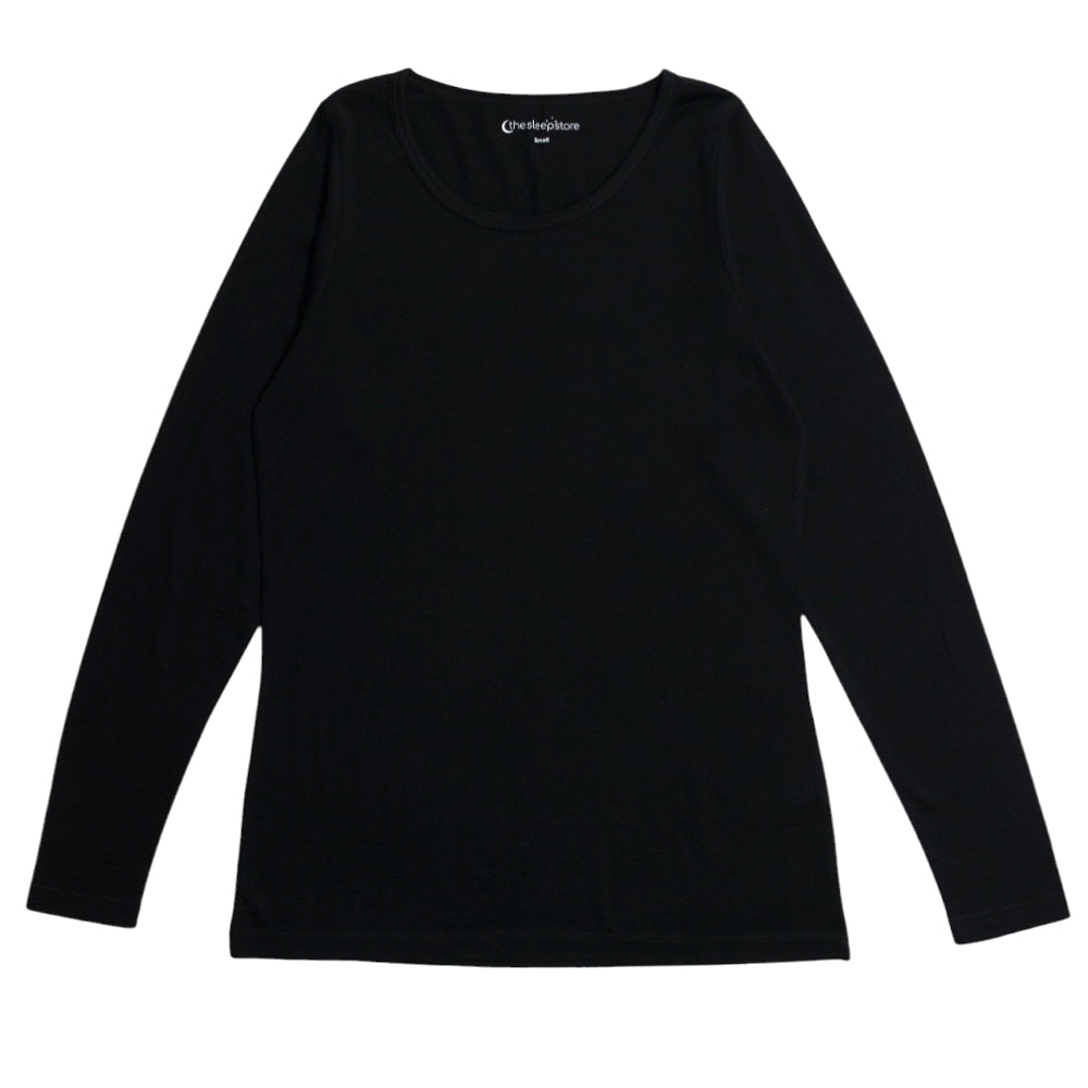 A black long-sleeve crewneck, laid flat against a white background.