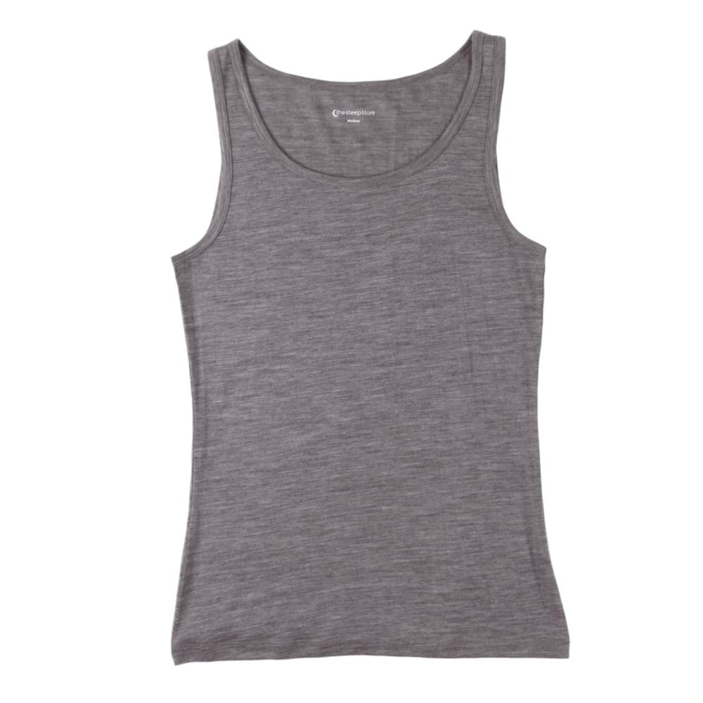 A women's gray ribbed tank top with a wide scoop neckline, displayed flat against a solid white background.