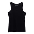 A black sleeveless tank top with a crew neck, displayed flat against a plain white background. The brand name The Sleep Store is printed in white on the inside of the collar.