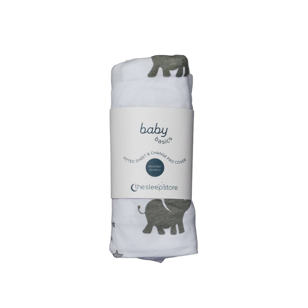 Grey Elephant fitted sheet on white background