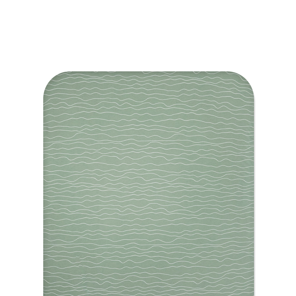 Green waves fitted sheet on white background