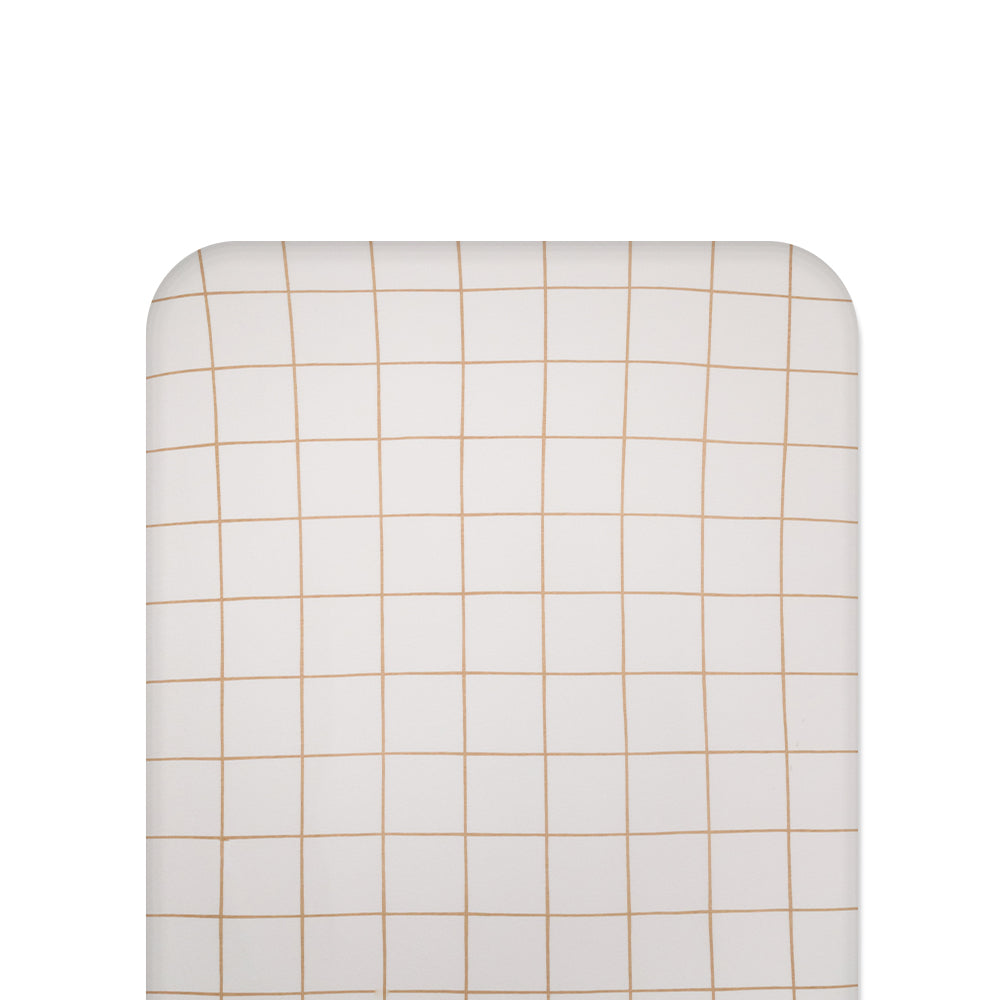 Tan Checker fitted sheet on white background