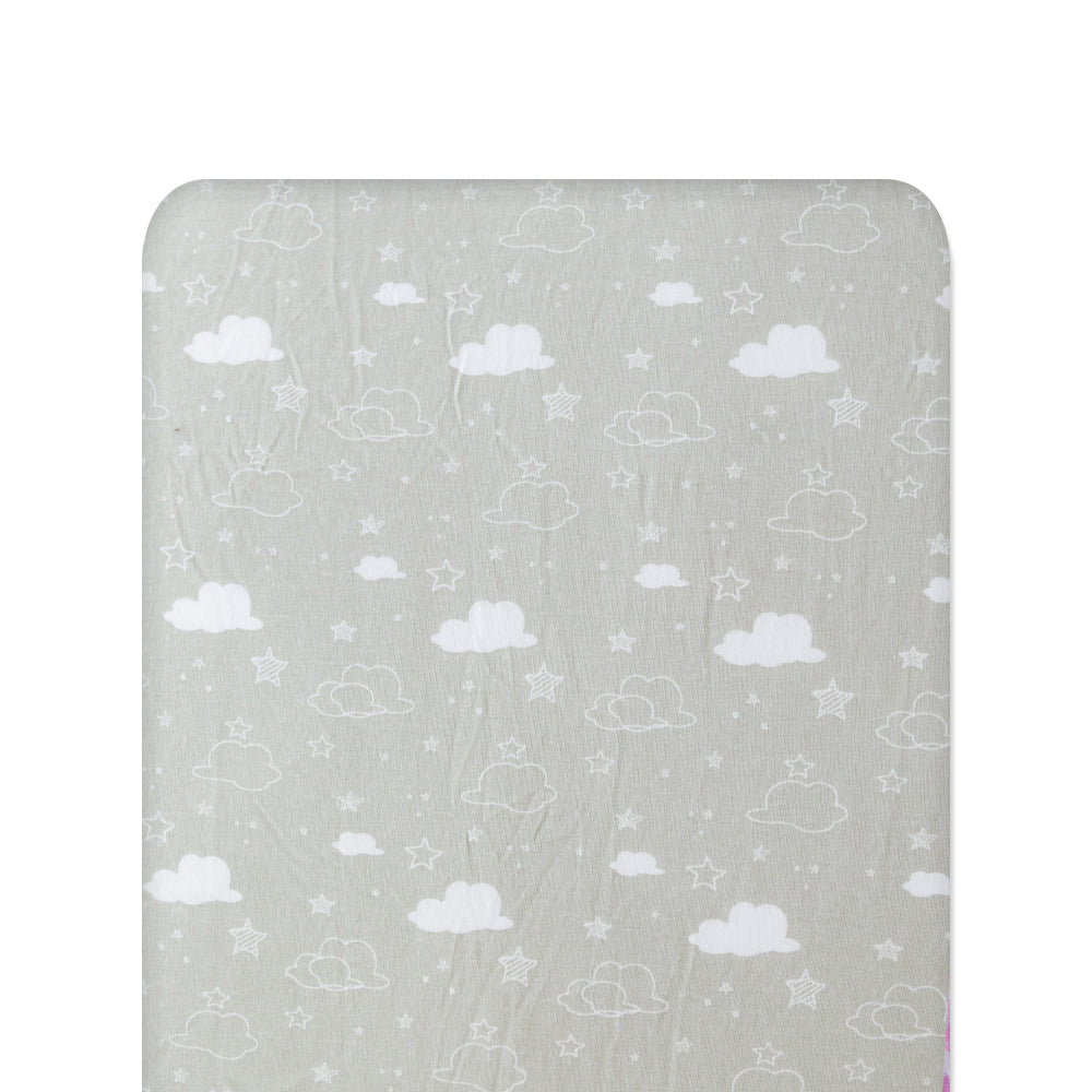 Cloud patterned fitted sheet on white background
