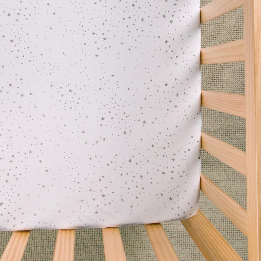 White with Grey Star fitted sheet on white background