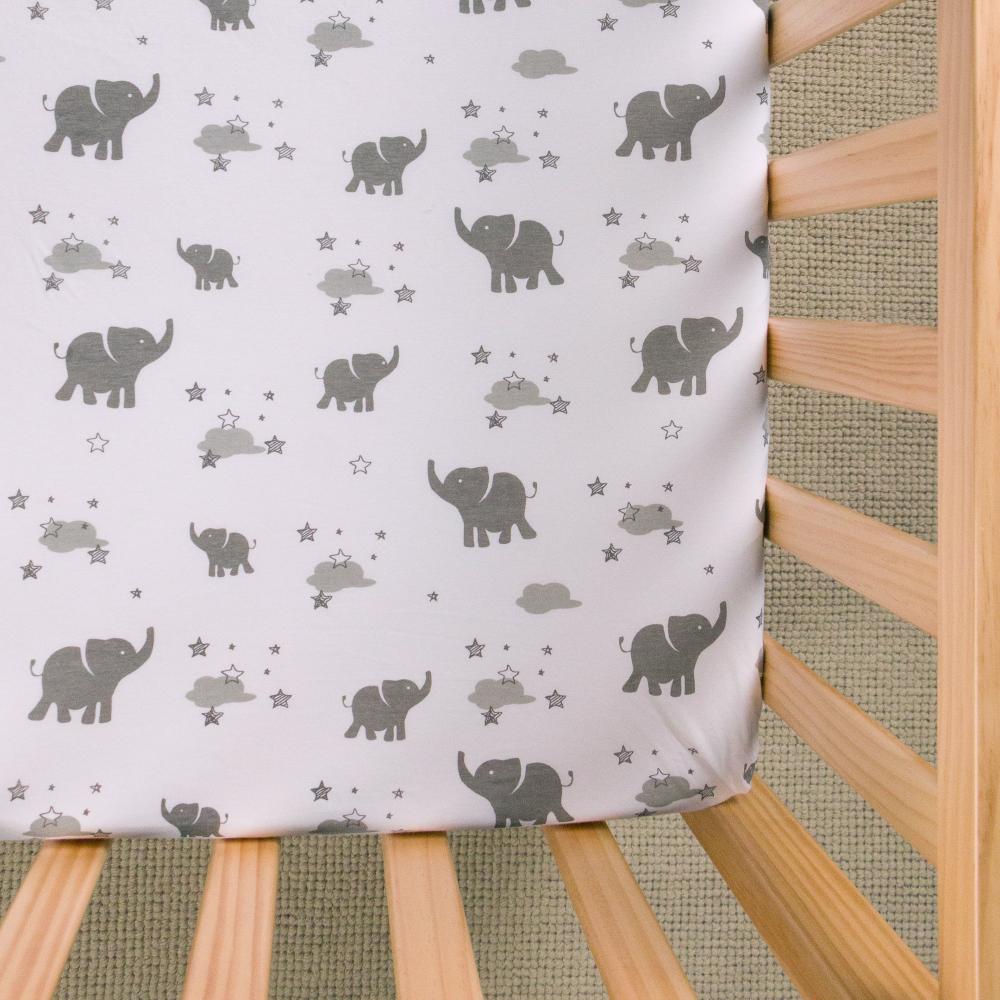 Grey Elephant fitted sheet on white background
