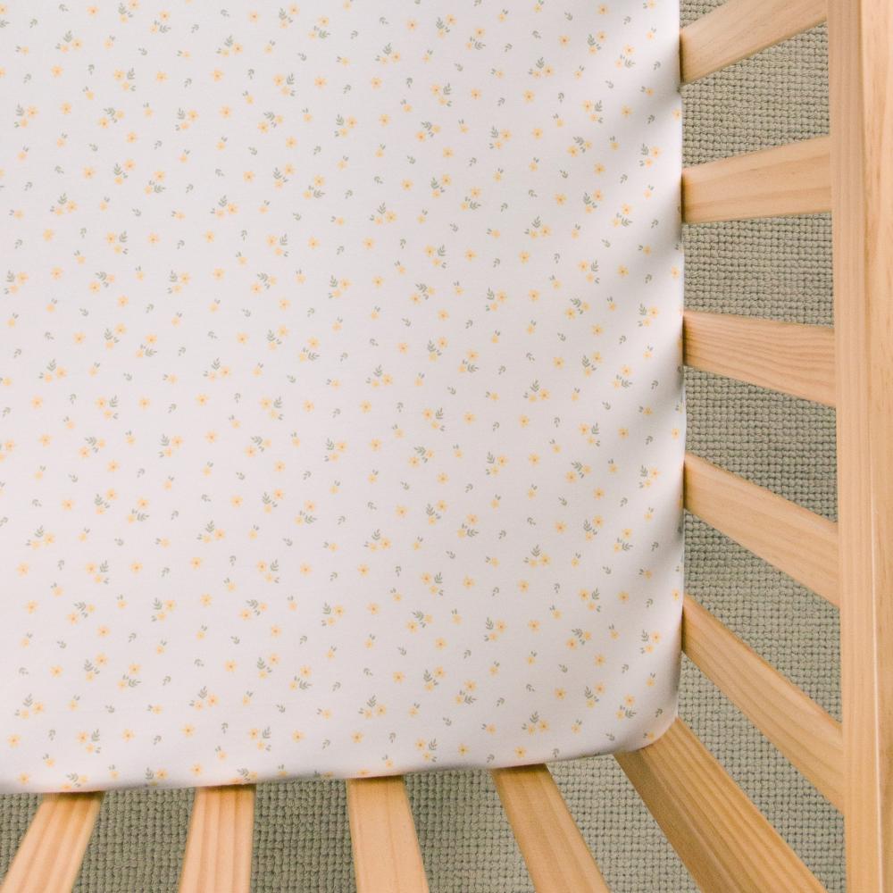 Lemon Daisy fitted sheet on white background