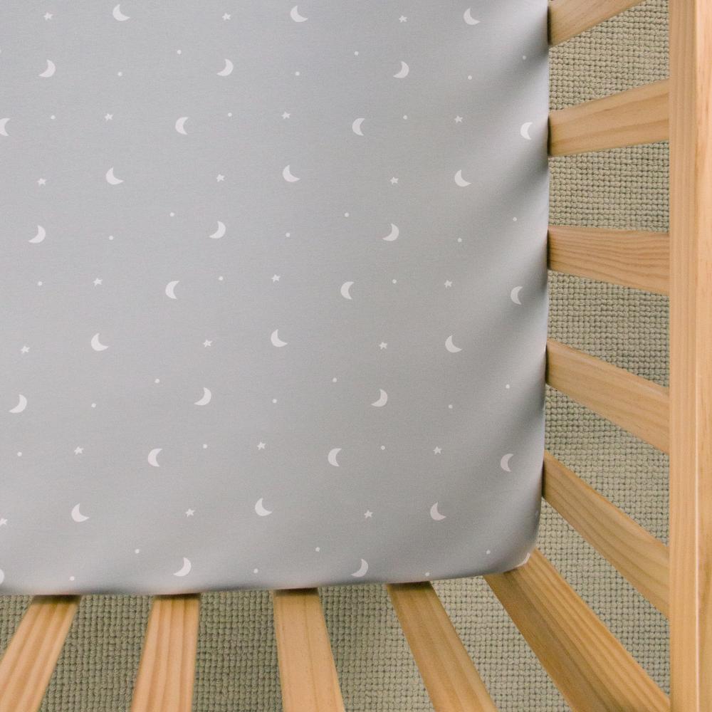 Grey moon fitted sheet on white background