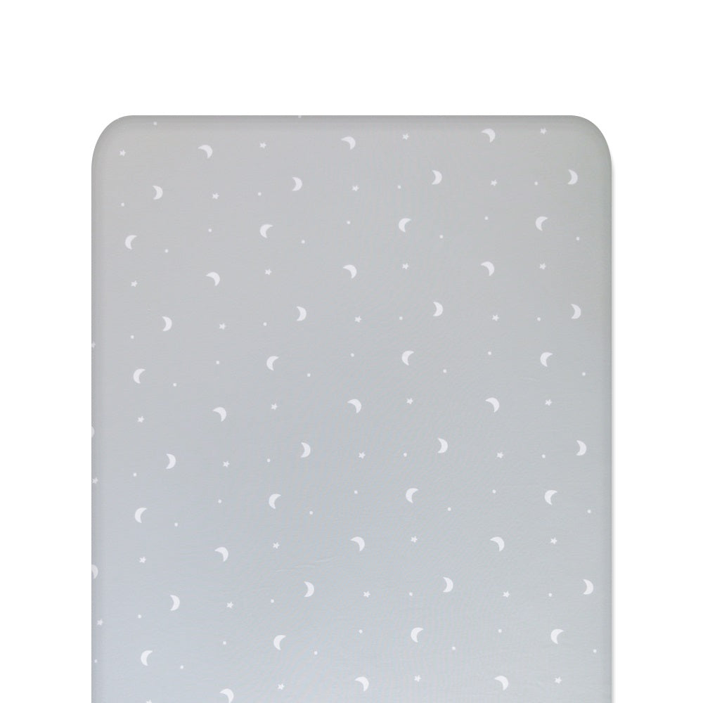 Grey moon fitted sheet on white background