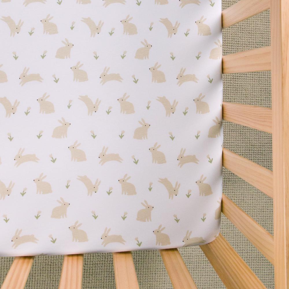 Milk Bunny fitted sheet on white background
