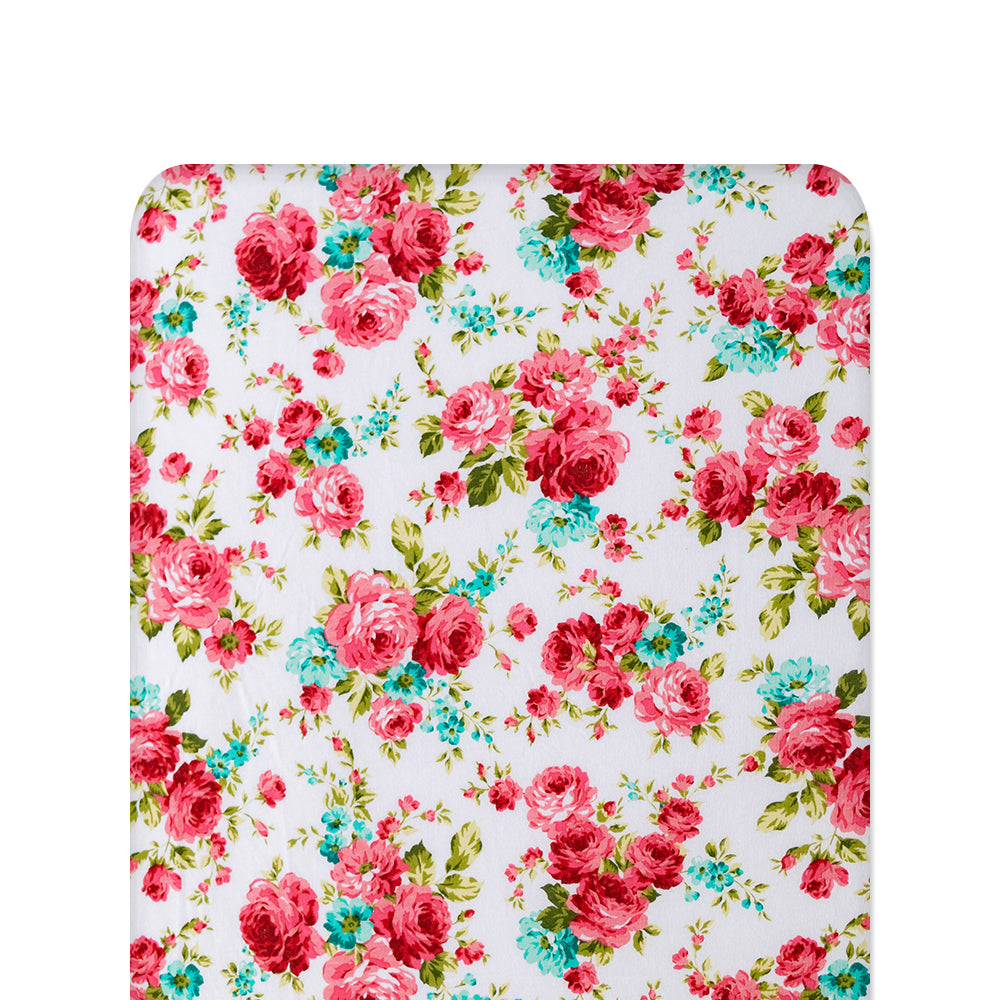 Pink Floral fitted sheet on white background
