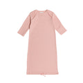 Pink organic cotton baby gown with long sleeves on a white background