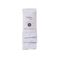 Folded white baby washcloth with packaging labeled 'baby basics' on a white background