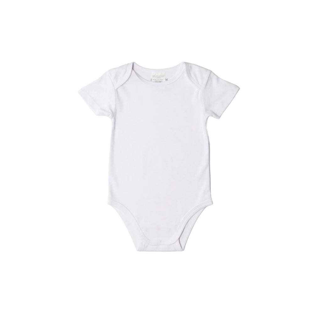 White baby organic cotton bodysuit on a white background