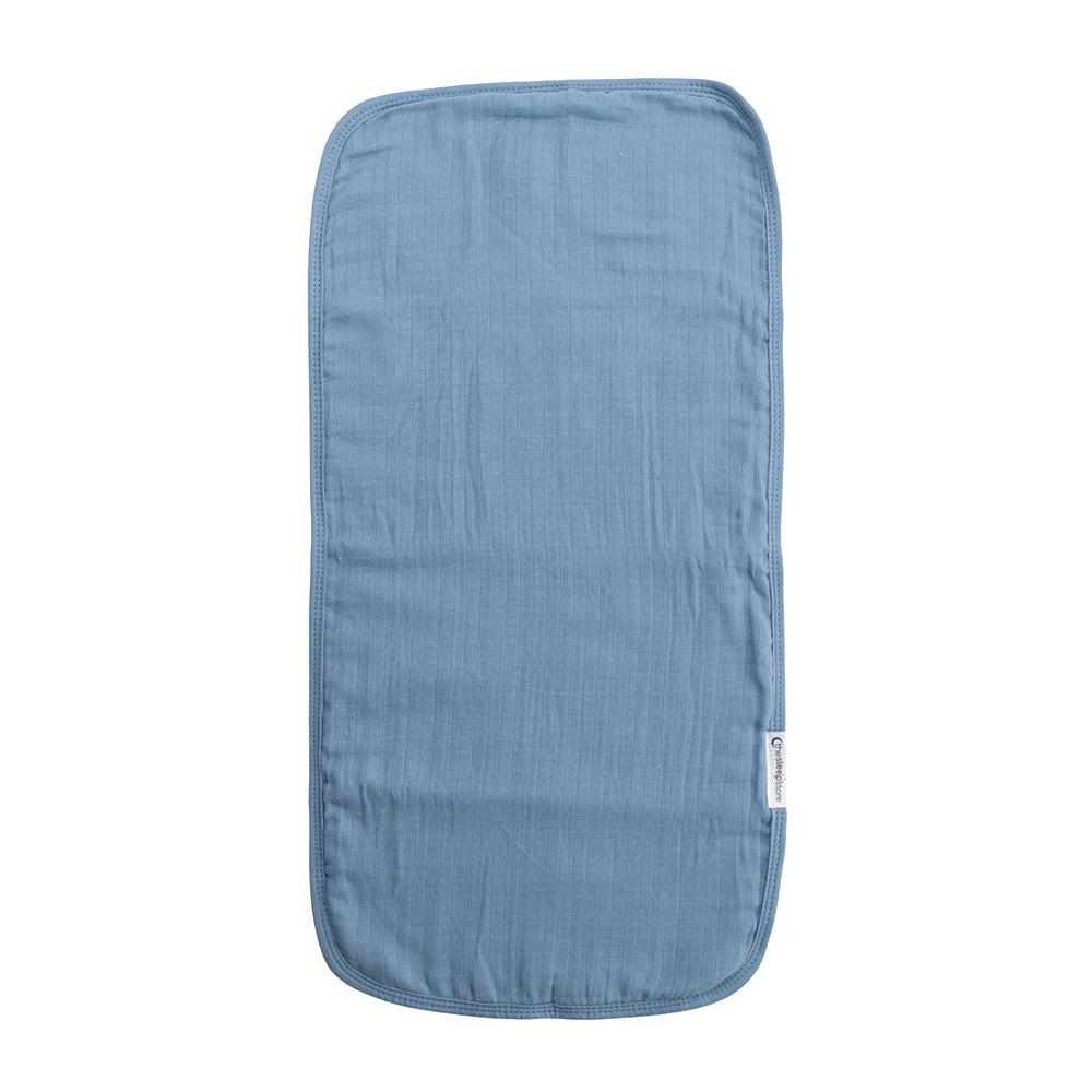 Blue burp cloth on a white background