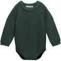 Forest Green knitted merino longlseeve baby bubblesuit romper on a white background