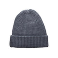 Grey merino wool knitted beanie with cuff against a white background