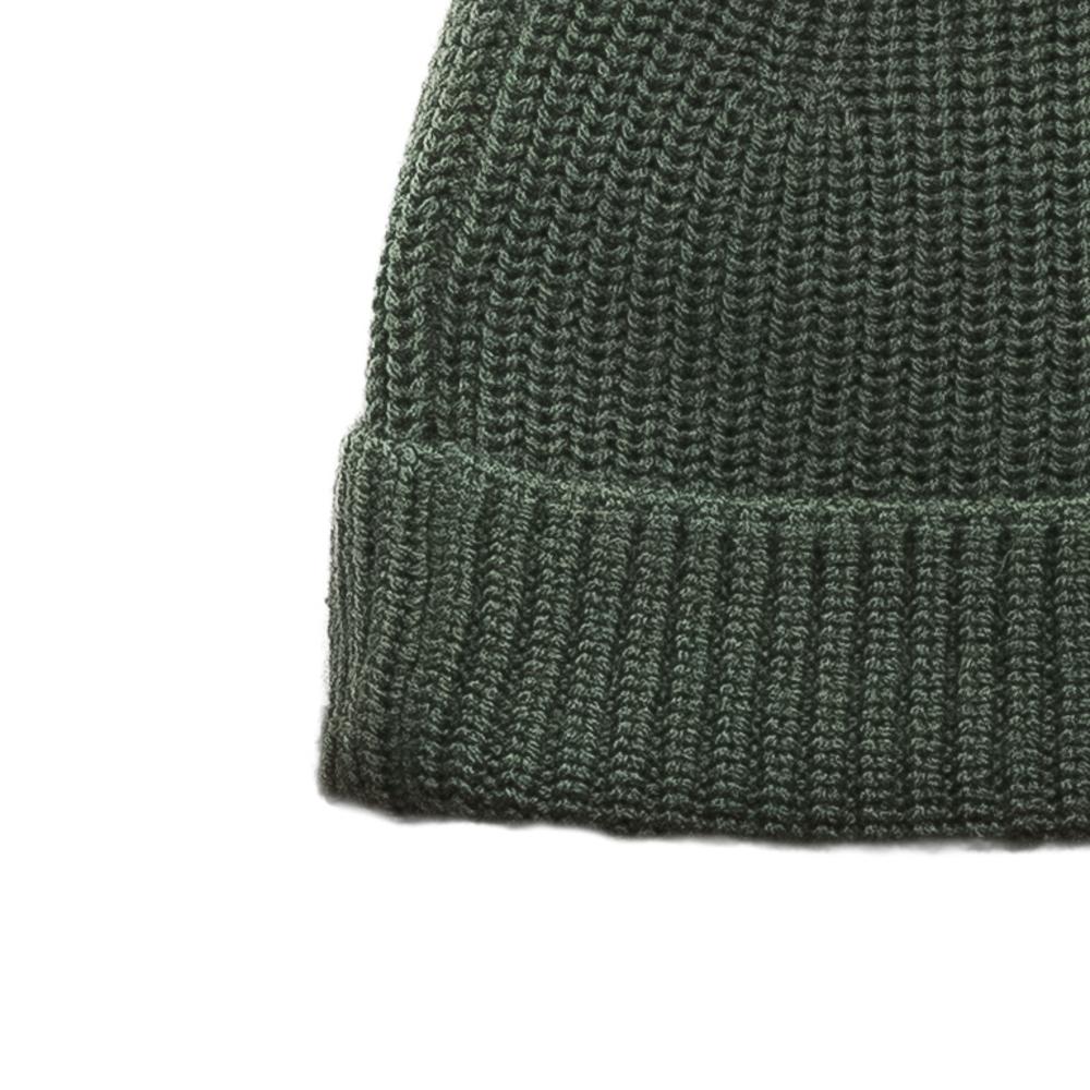 Merino Knit Pompom Beanie - Dark Green