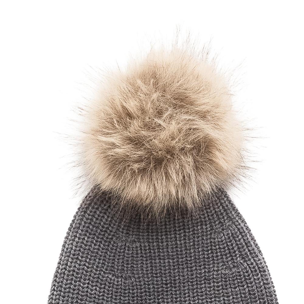 Merino Knit Pompom Beanie - Grey Marl