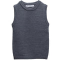 Grey merino wool knitted sleeveless sweater vest on a white background